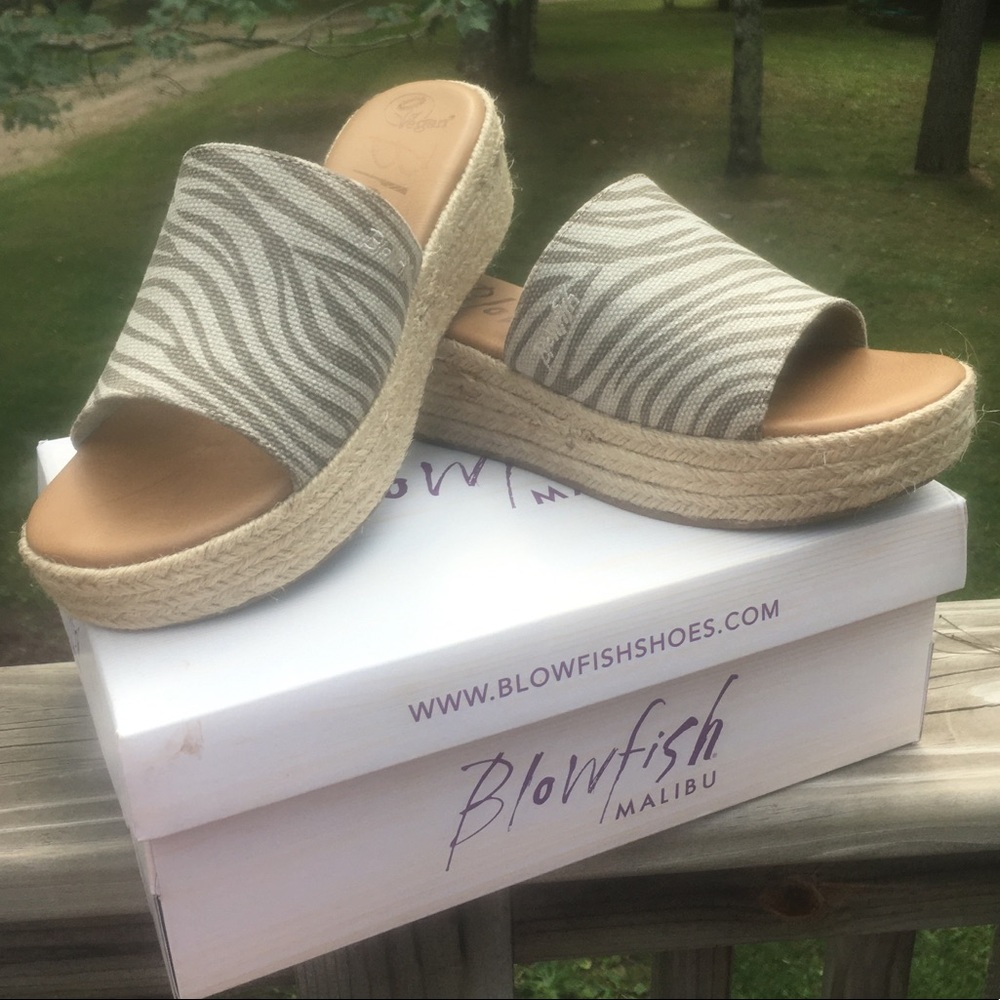 Blowfish Wegde Zebra print Sandals sz 7.5